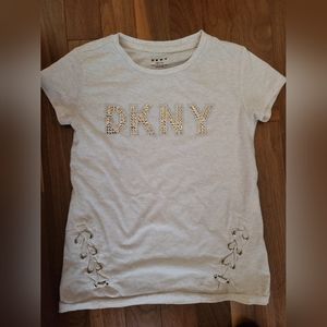 DKNY Girls beige short sleeve tee size Medium (8-10)